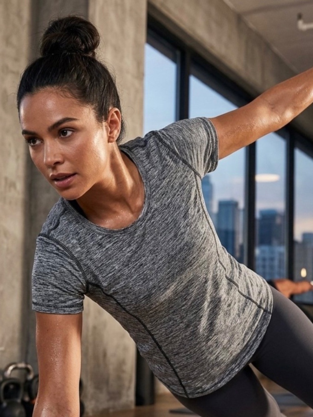 Avia Women’s Sz Large Heather Gray Performance Tee Workout Athletic Activewear